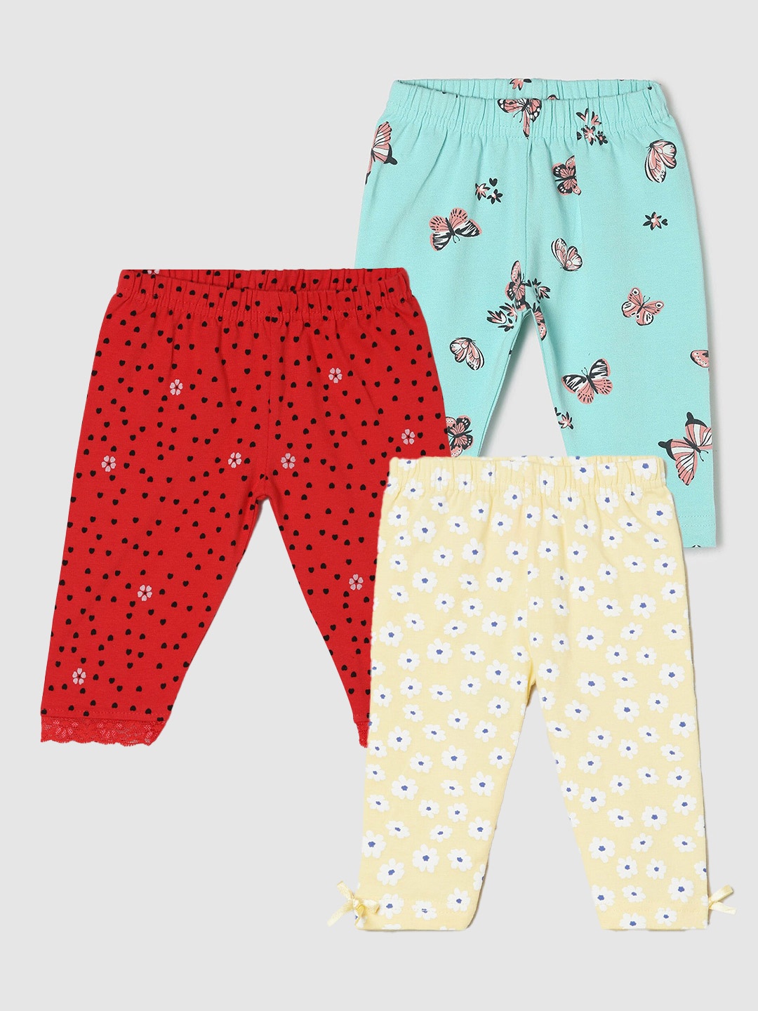 

max Girls Pack Of 3 Printed Casual Leggings, Yellow