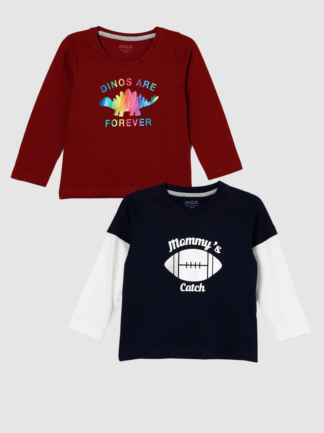 

max Boys Pack Of 2 Graphic Printed Cotton Casual T-Shirt, Navy blue
