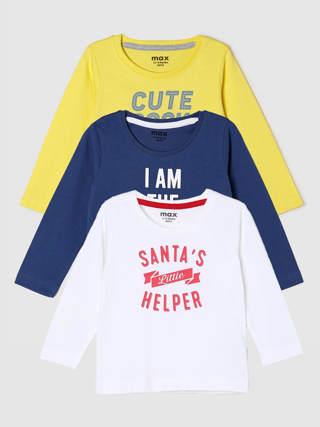 

max Boys Pack Of 3 Typography Printed Cotton Casual T-Shirt, White