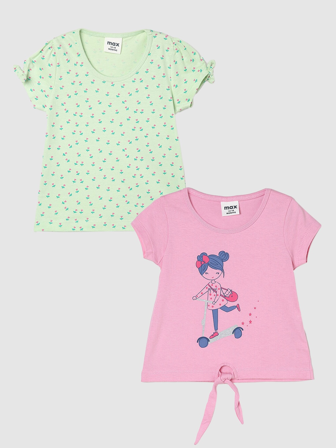 

max Infant Pack Of 2 Printed Pure Cotton Casual T-Shirt, Pink