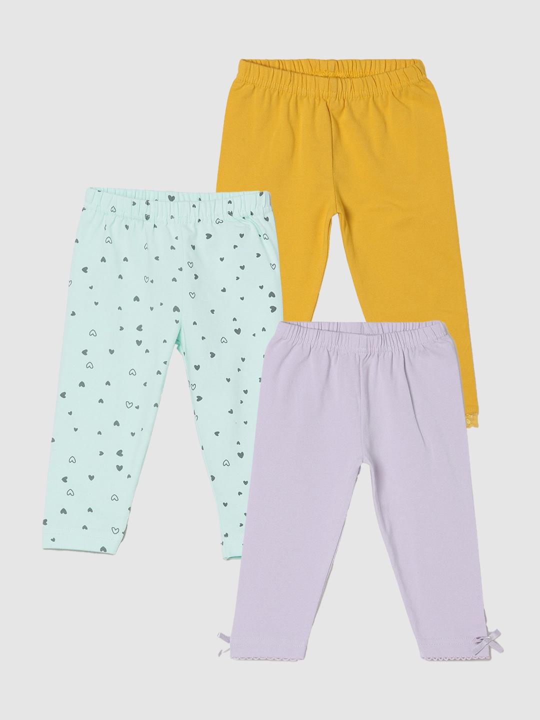 

max Girls Pack Of 3 Cotton Casual Leggings, Lavender