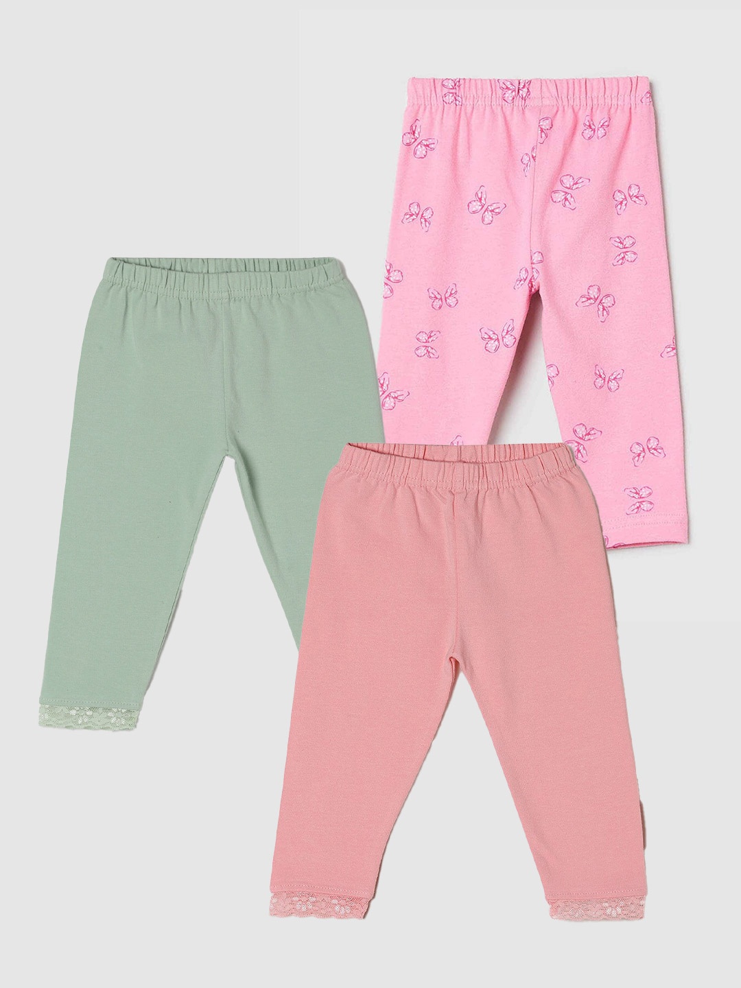 

max Girls Pack Of 3 Cotton Casual Leggings, Pink