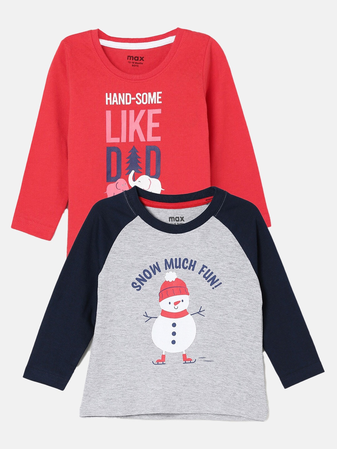 

max Boys Pack Of 2 Printed Cotton Casual T-Shirt, Grey