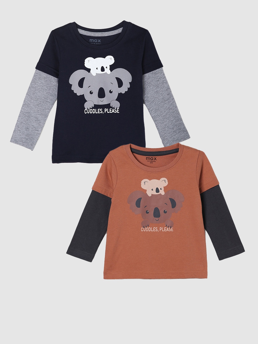 

max Boys Pack Of 2 Printed Cotton Casual T-Shirt, Brown