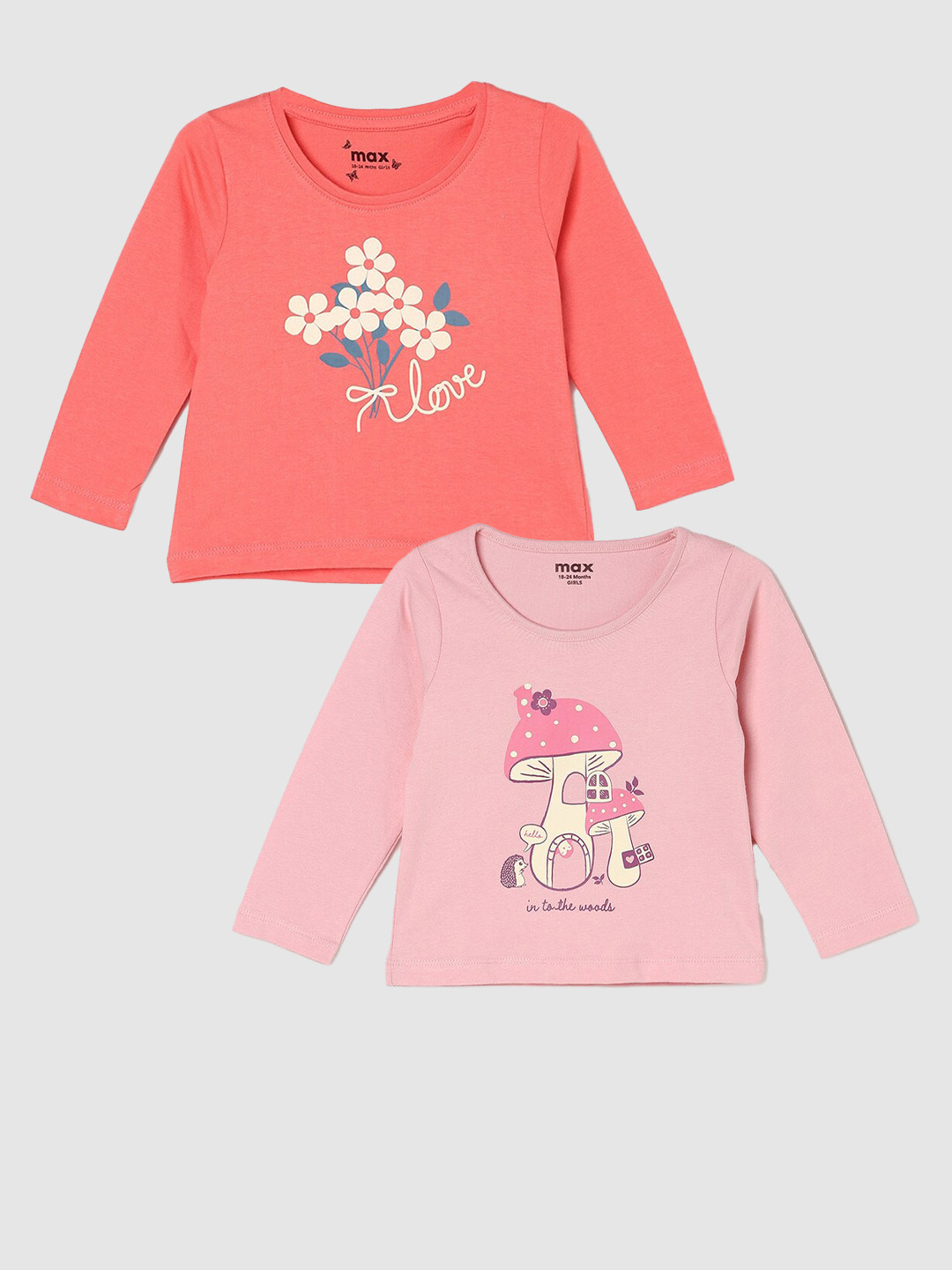 

max Girls Pack Of 2 Printed Cotton Casual T-Shirt, Pink