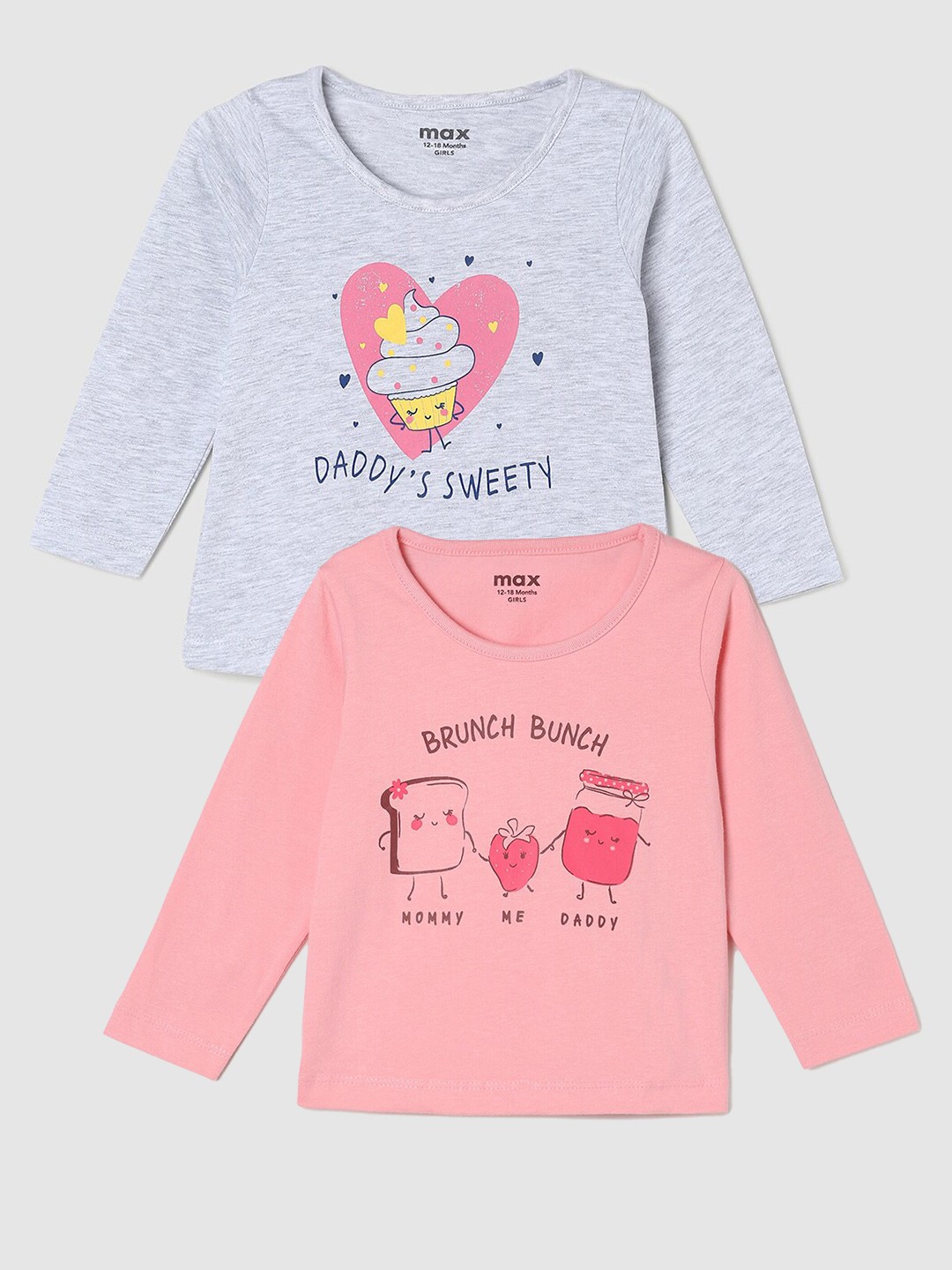 

max Girls Pack Of 2 Printed Cotton Casual T-Shirt, Pink