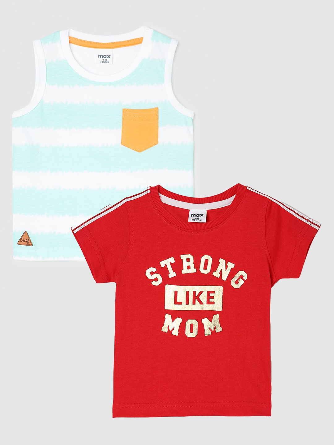 

max Boys Pack Of 2 Printed Pure Cotton Casual T-Shirt, Red
