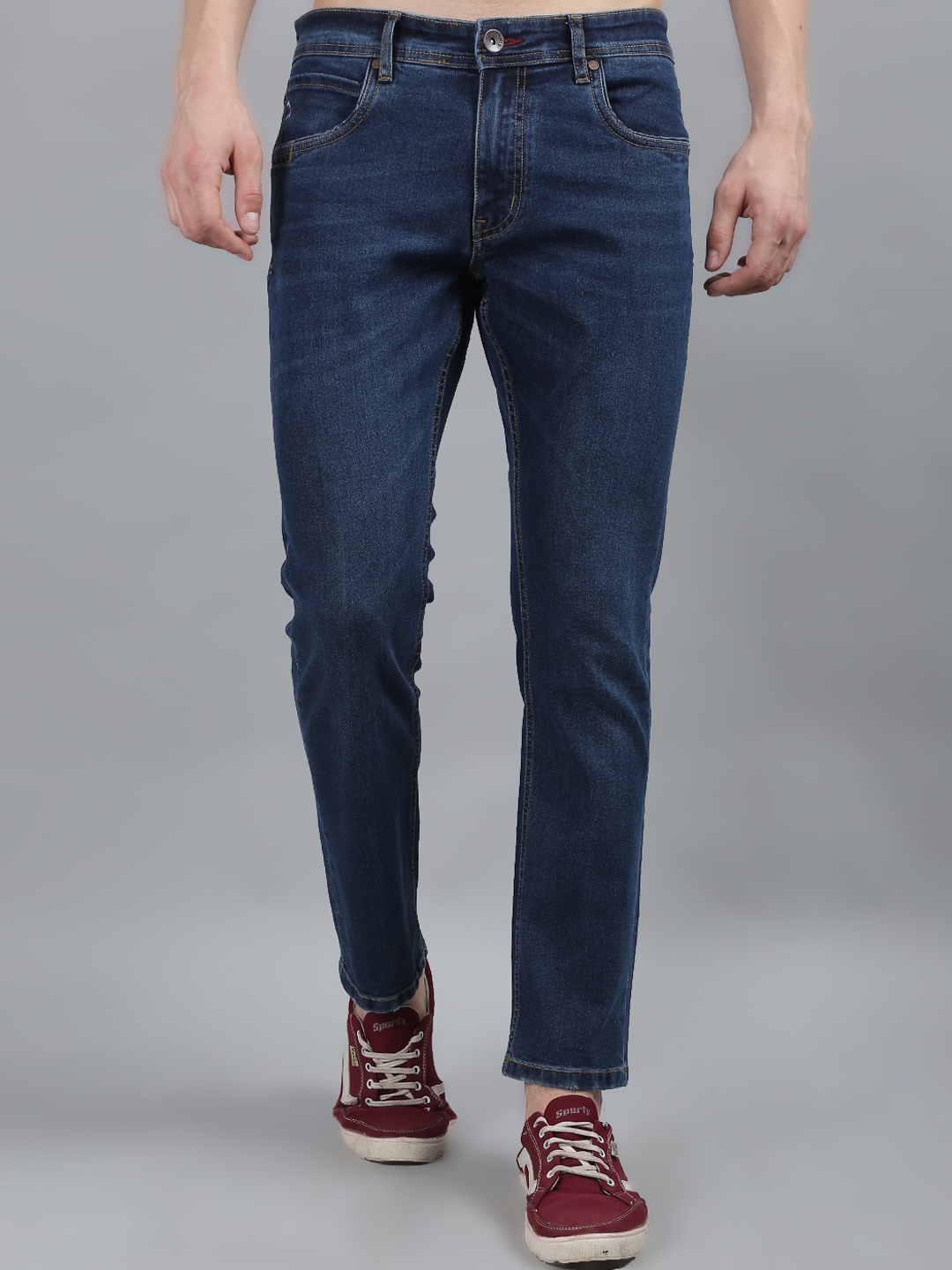 

TIM PARIS Men Mid-Rise Clean Look Stretchable Jeans, Navy blue