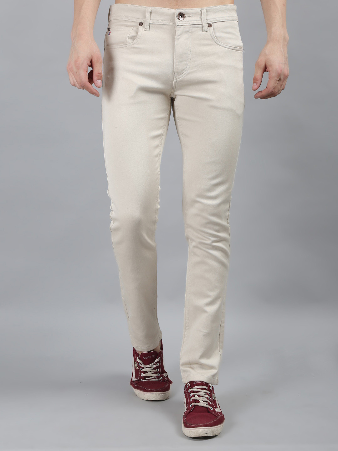 

TIM PARIS Men Mid-Rise Clean Look Stretchable Jeans, Beige