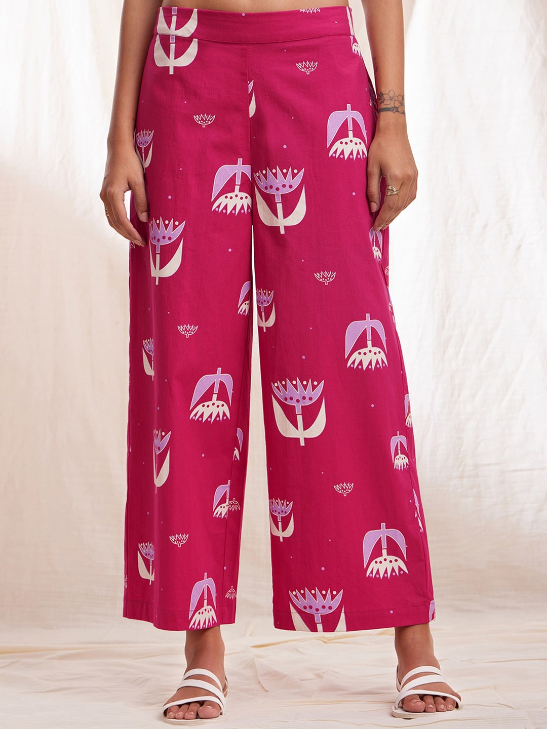 

Pink Fort Women Conversational Printed Relaxed Cotton Parallel Trousers