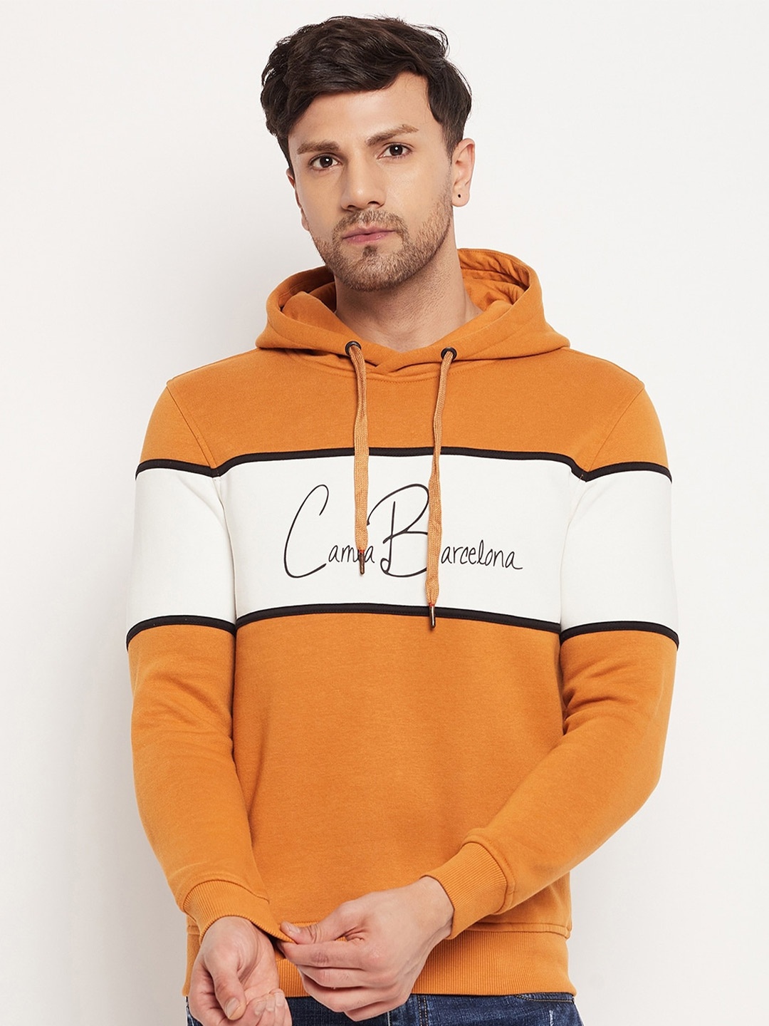 

CAMLA Typography Printed Hooded Cotton Pullover, Tan