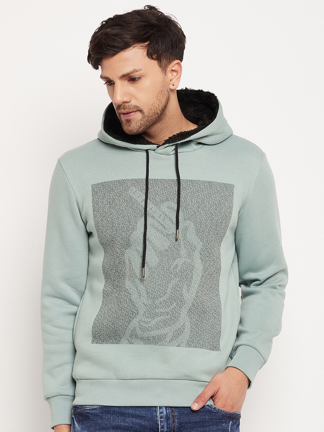

CAMLA Graphic Printed Hooded Cotton Pullover, Green