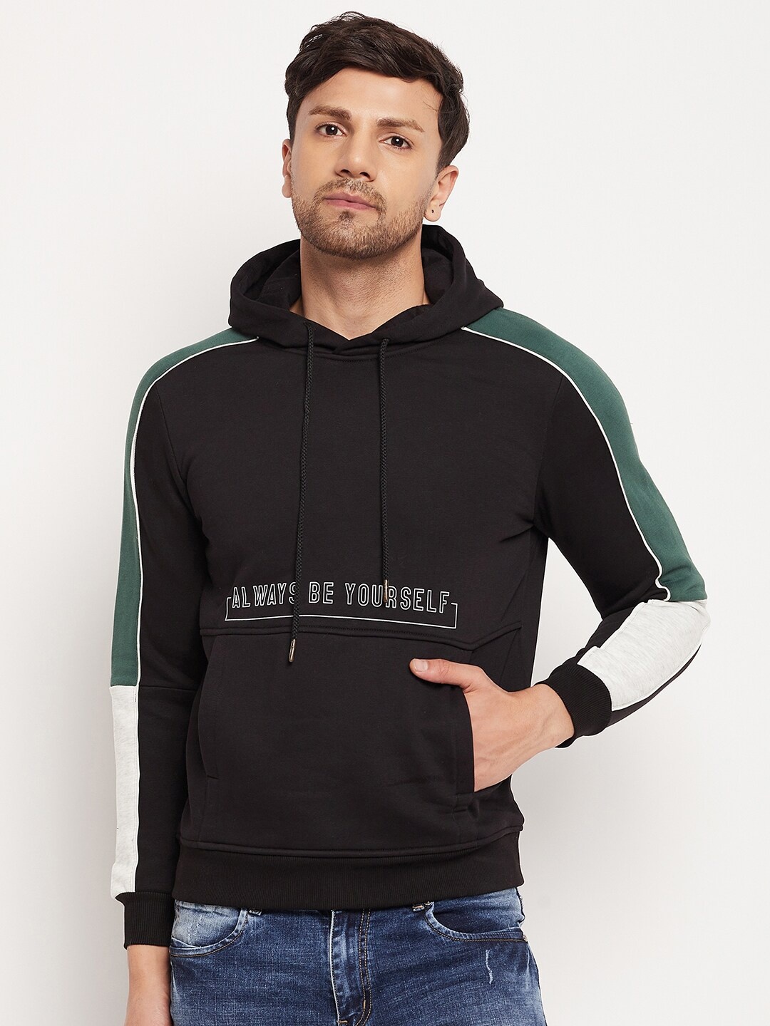 

CAMLA Typography Printed Hooded Cotton Pullover, Black