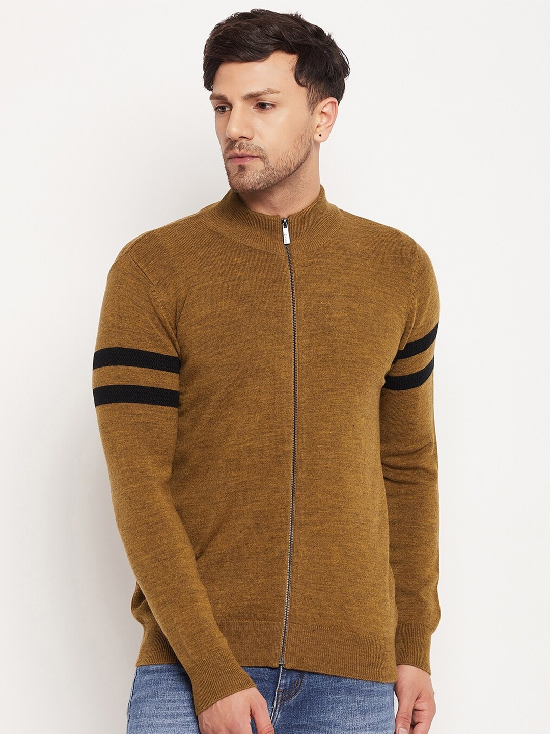 

CAMLA Mock Collar Acrylic Front-Open Sweaters, Brown
