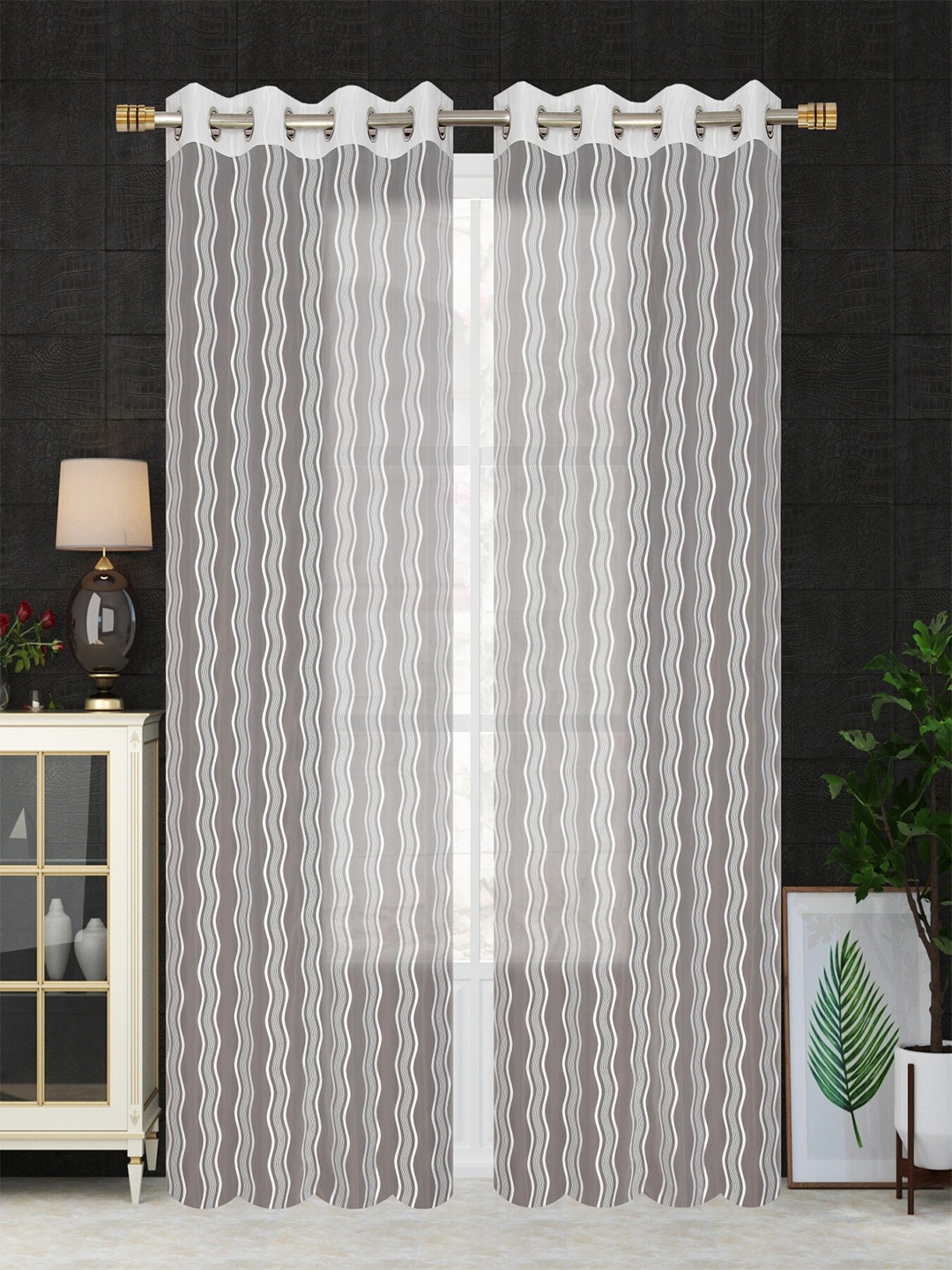

Homefab India Wavenet White & Grey 2 Pieces Self Design Sheer Window Curtain