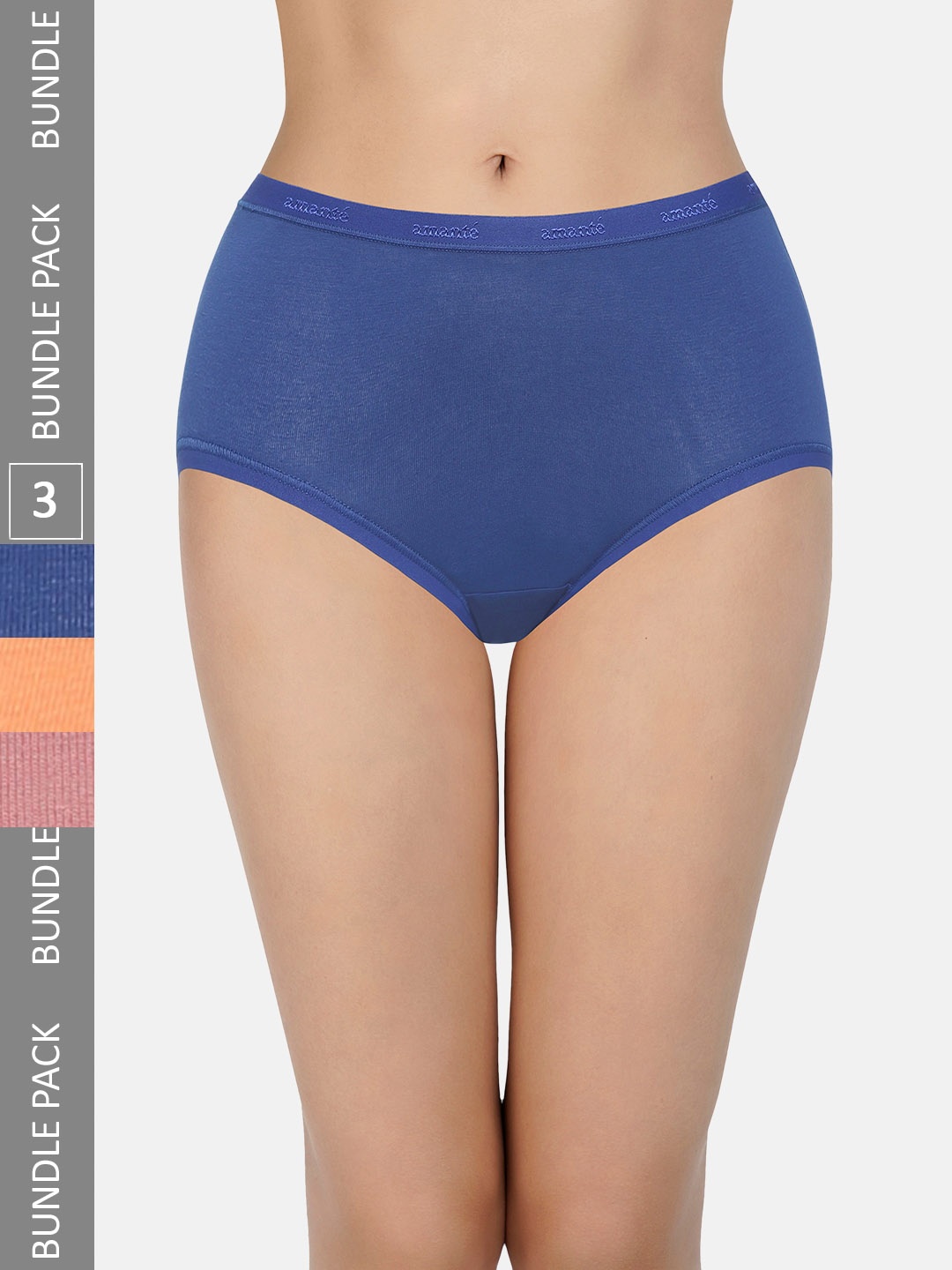 

Amante Pack Of 3 High-Rise Pure Cotton Hipster Briefs, Blue