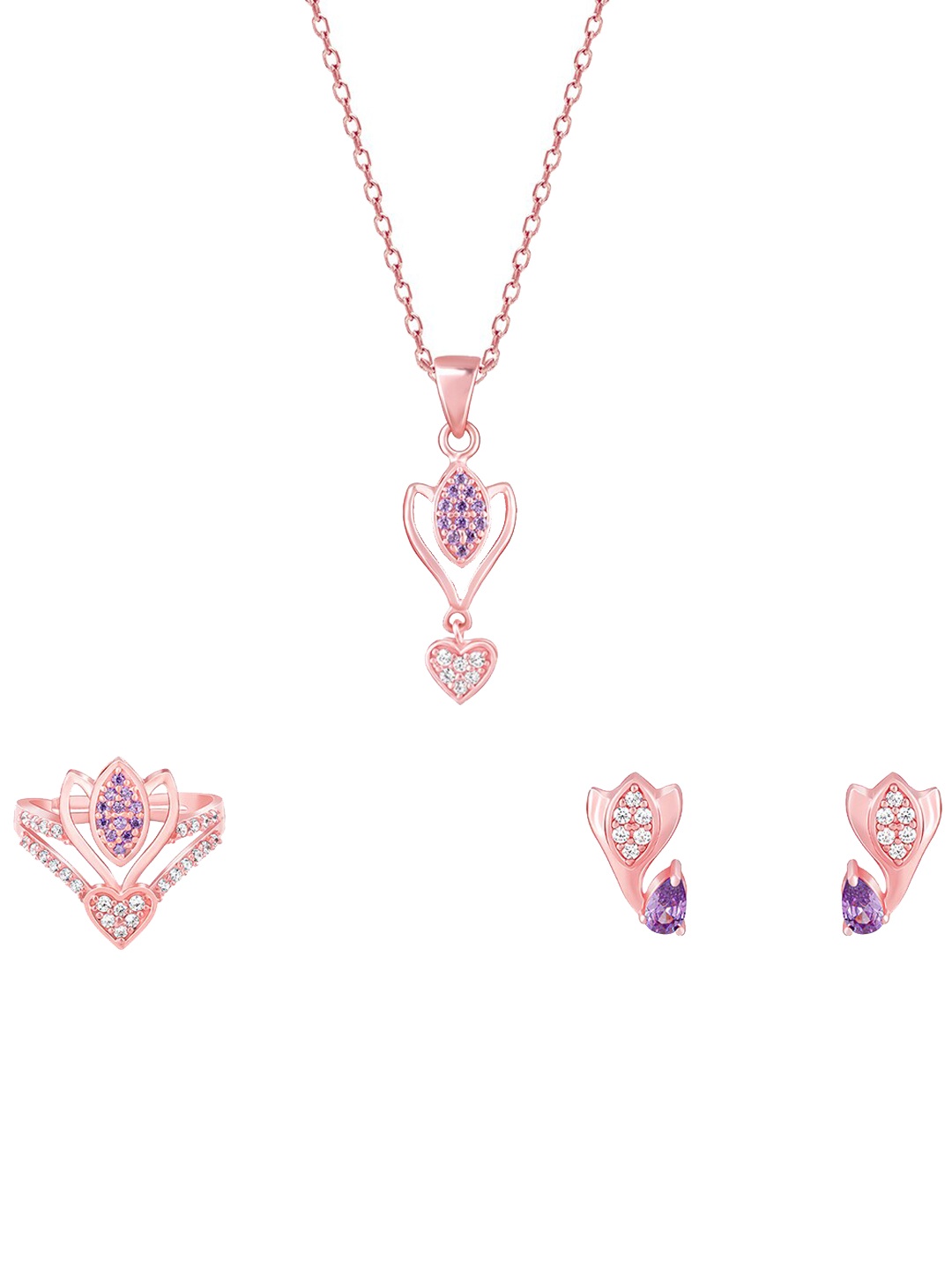 

GIVA Rose Gold Plated 925 Sterling Silver Stone Studded Jewellery Set