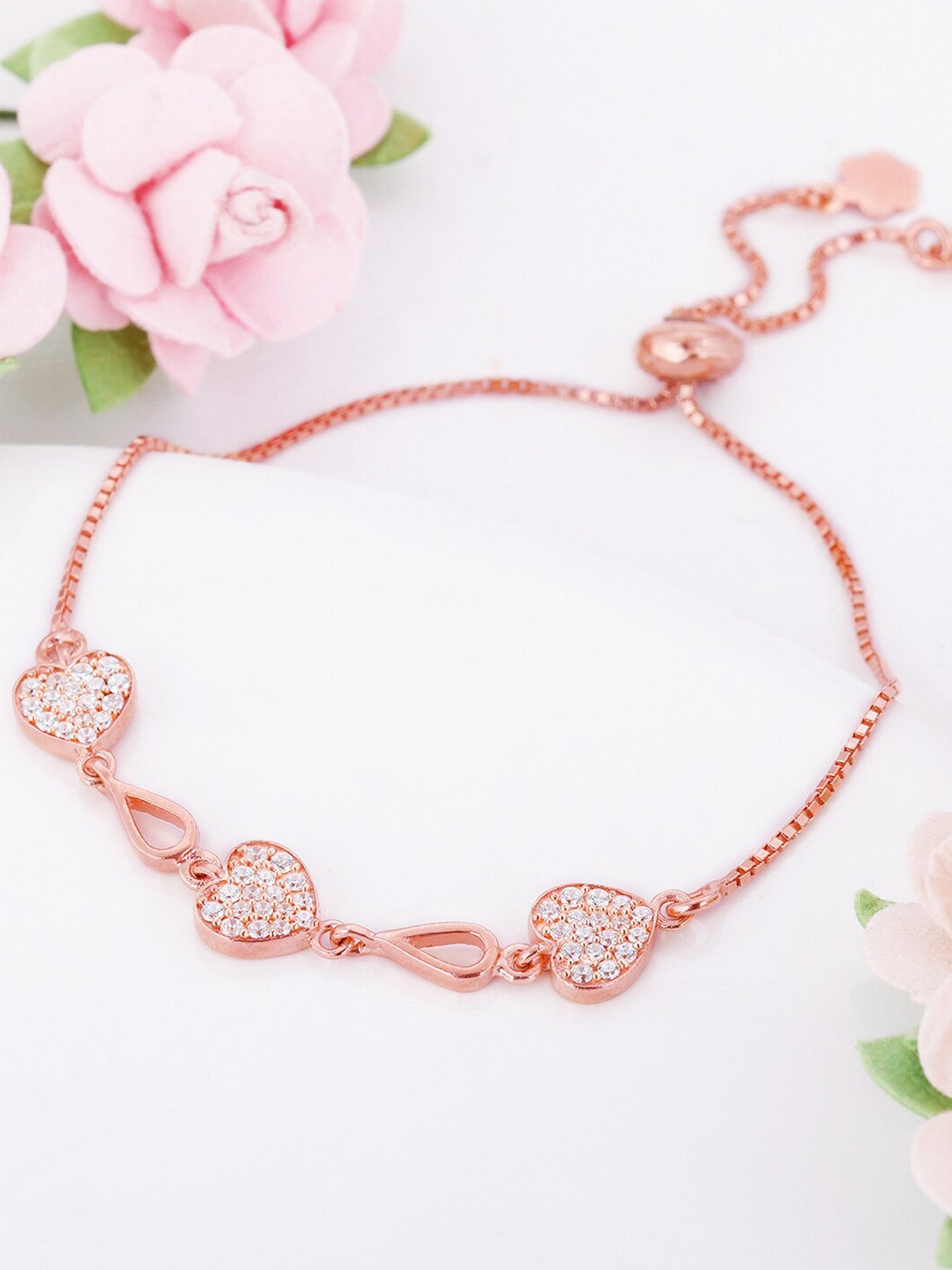 

GIVA Women 925 Sterling Silver Rose Gold-Plated Cubic Zirconia Link Bracelet