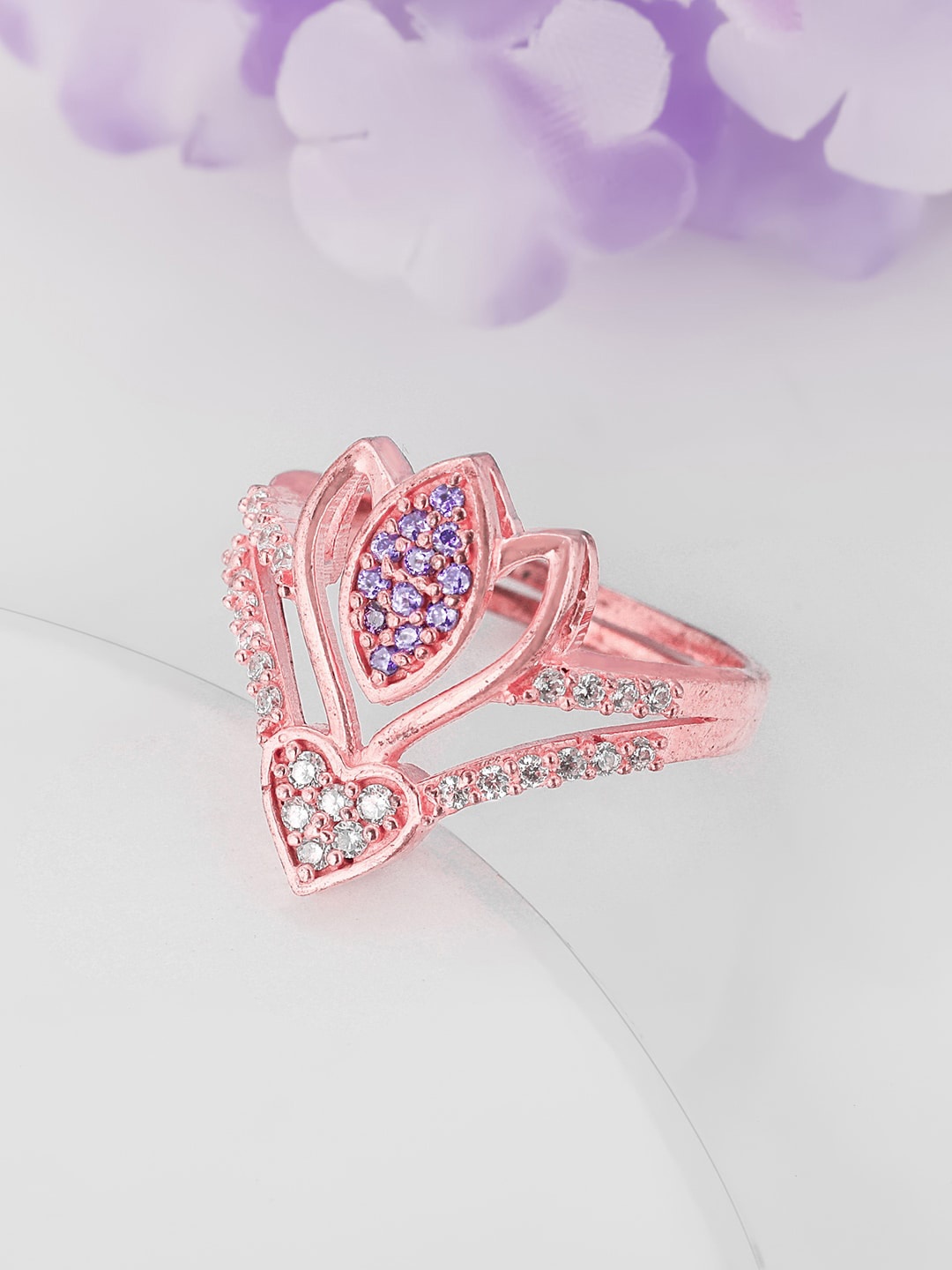 

GIVA 925 Sterling Silver Rose Gold-Plated Stone-Studded Finger Ring