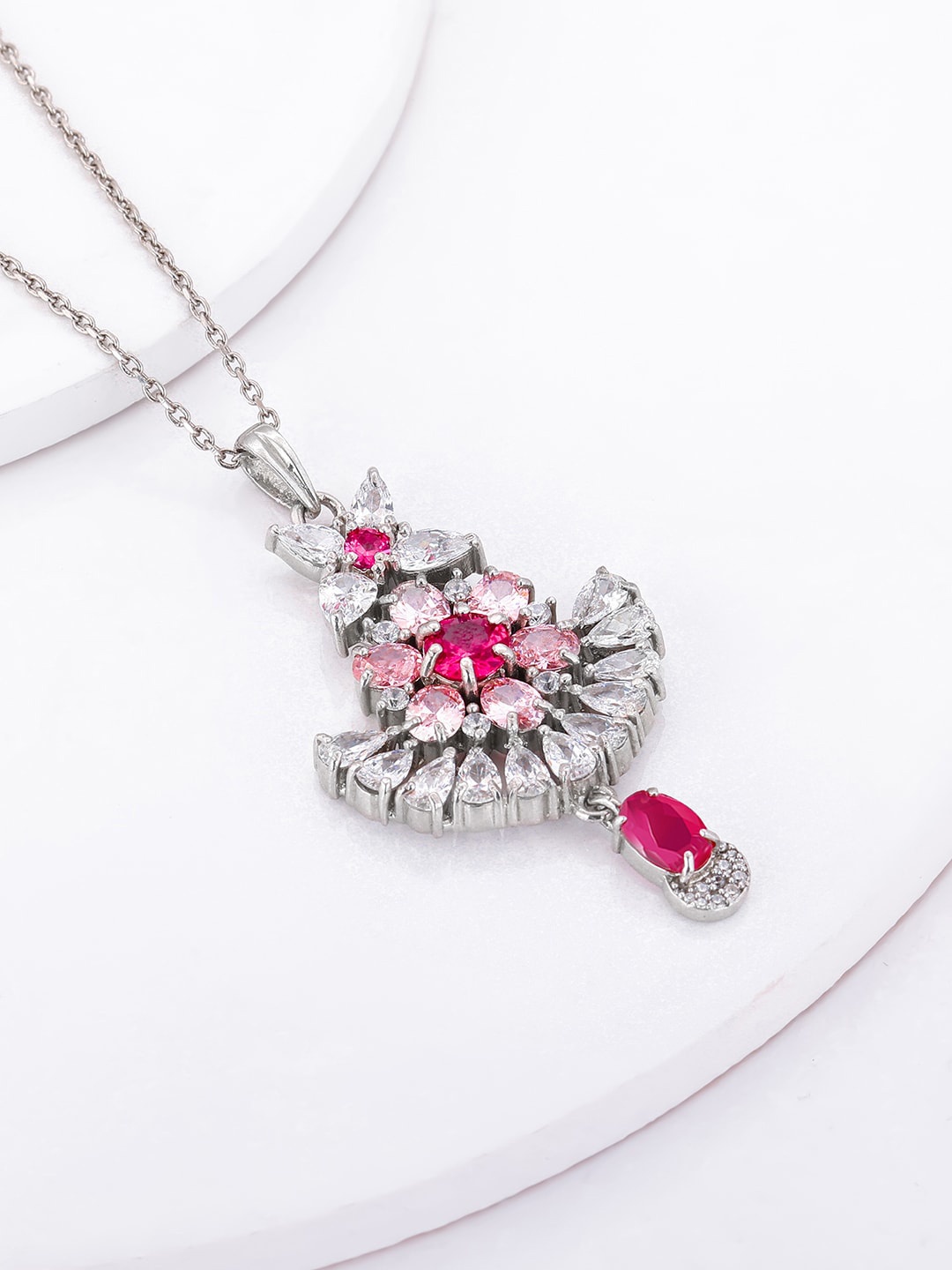 

GIVA 925 Sterling Silver Rhodium-Plated Stone-Studded Pendant With Chain