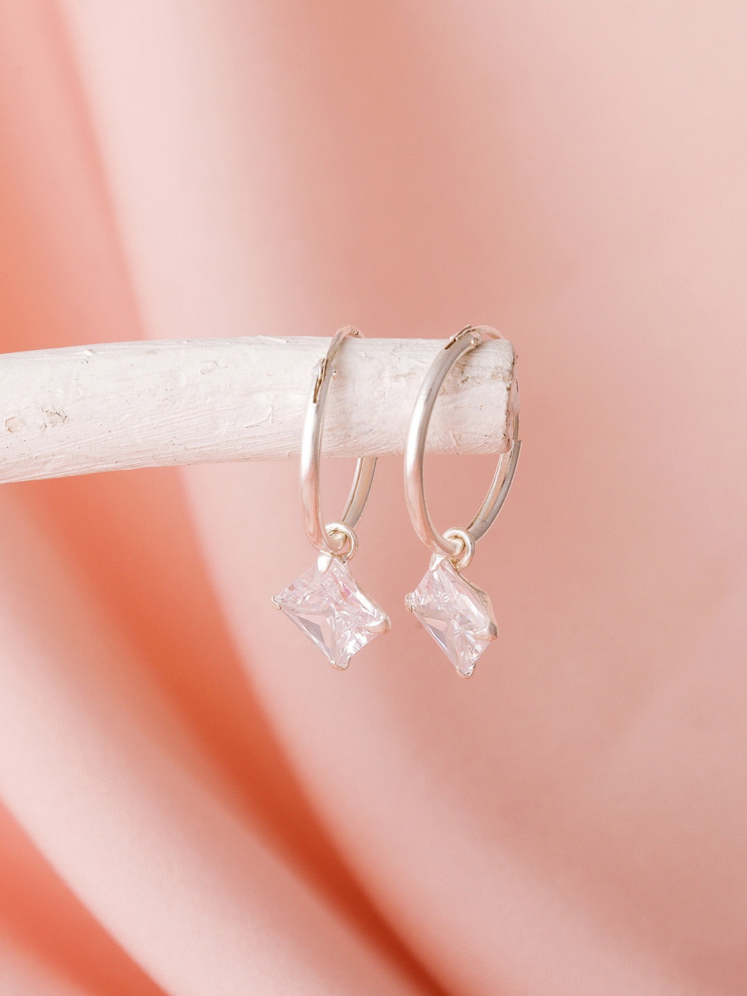 

GIVA 925 Sterling Silver Rhodium-Plated Zircon Studded Contemporary Hoop Earrings