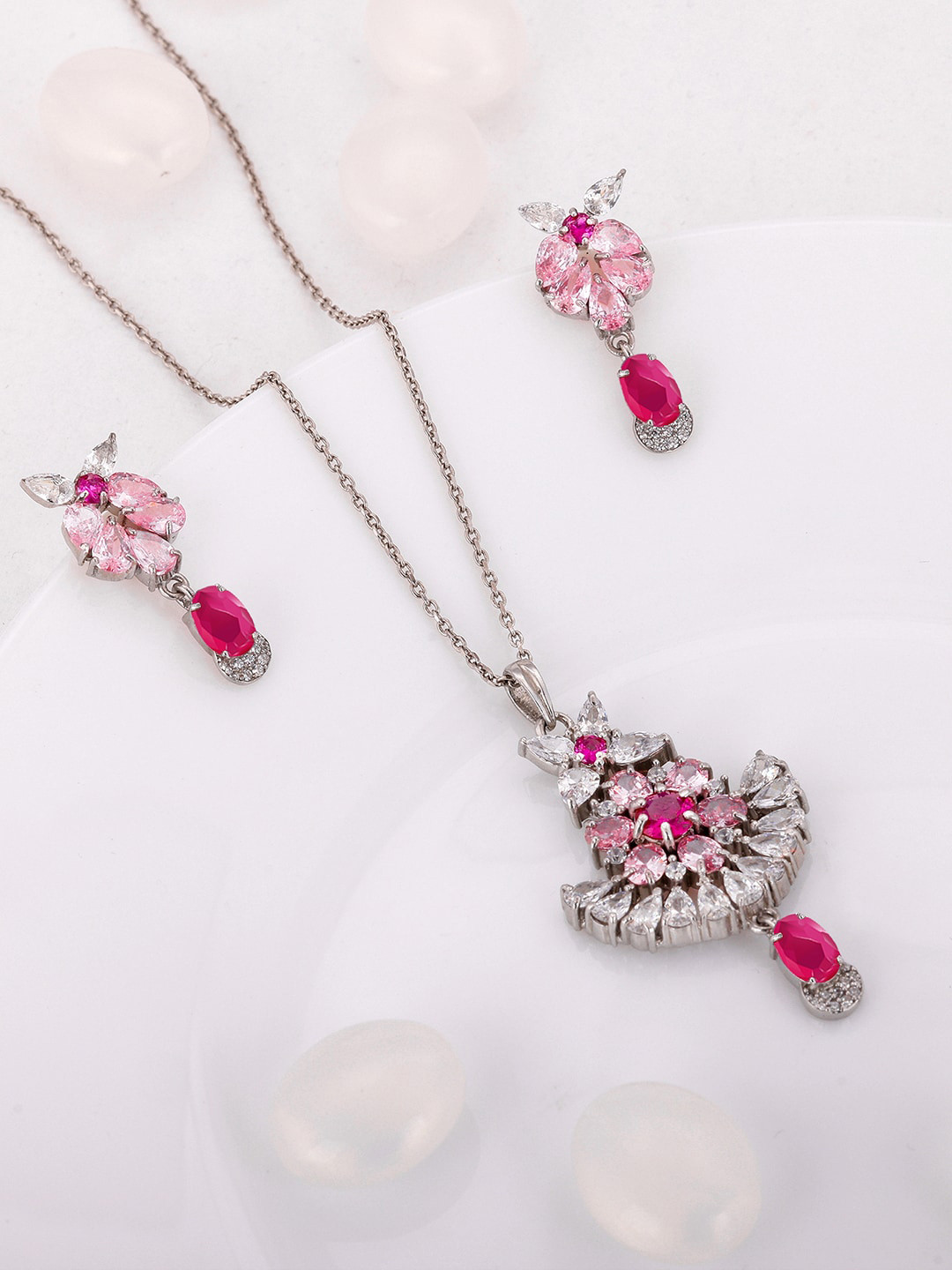 

GIVA Rhodium Plated 925 Sterling Silver Stone Studded Jewellery Set