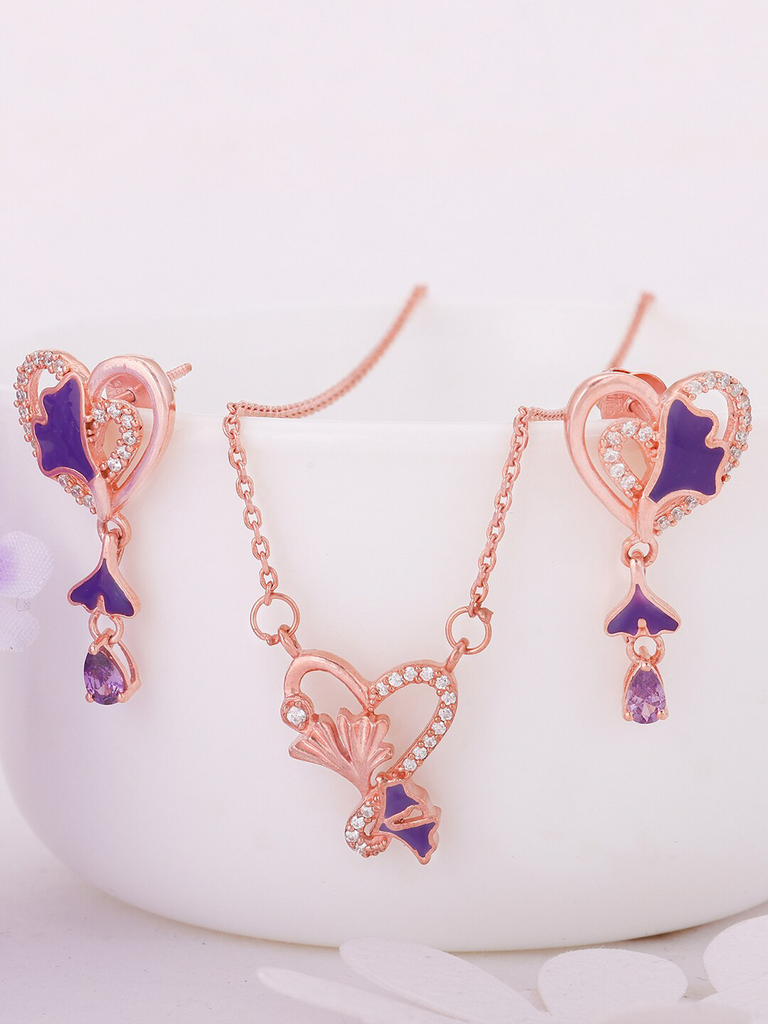 

GIVA 925 Sterling Silver Rose Gold-Plated Stone-Studded Jewellery Set