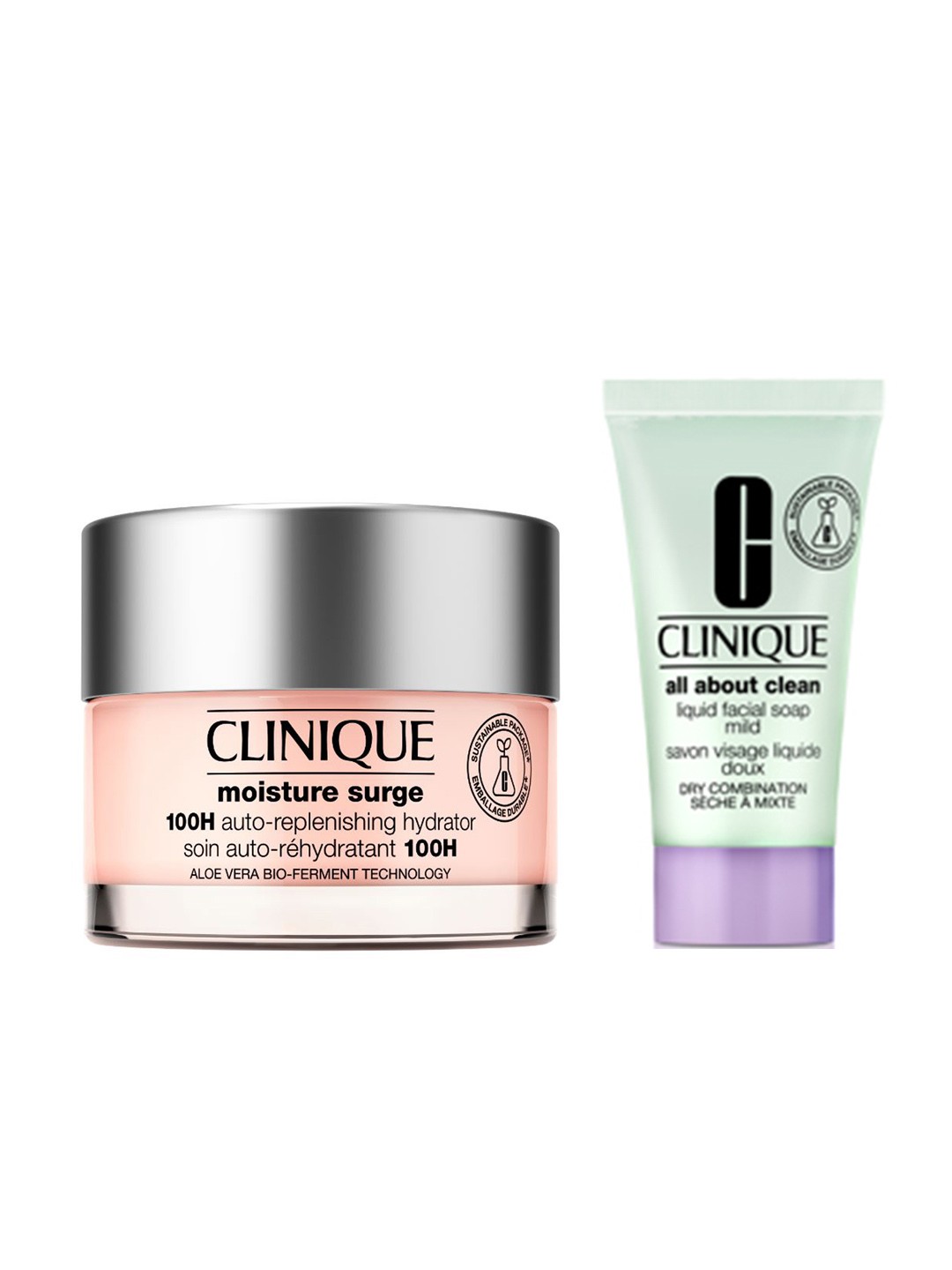 

Clinique Moisture Surge 100H Hydrator 50ml with All About Clean Mild Facial Soap 30ml, Peach