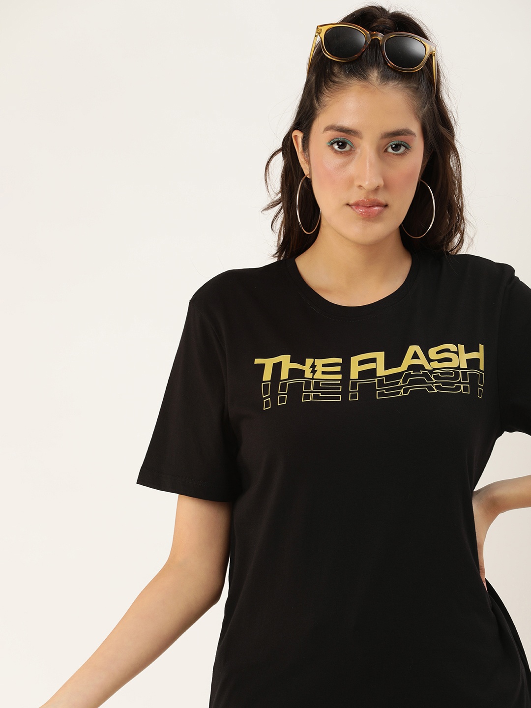 

DC by Kook N Keech Flash Printed Oversized Longline Pure Cotton T-shirt, Black