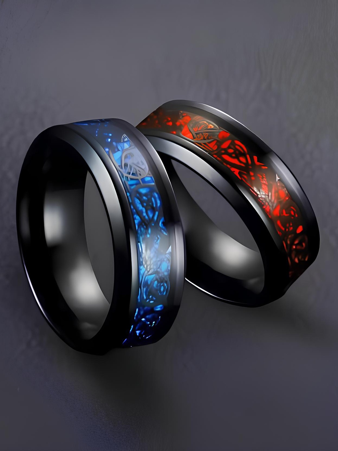 

KARISHMA KREATIONS Set Of 2 Stainless Steel Dragon Rings, Black