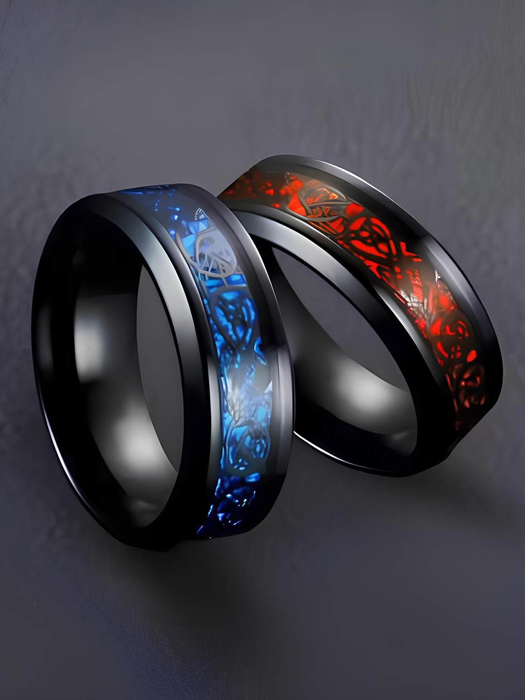 KARISHMA KREATIONS Set Of 2 Stainless Steel Rings, Black