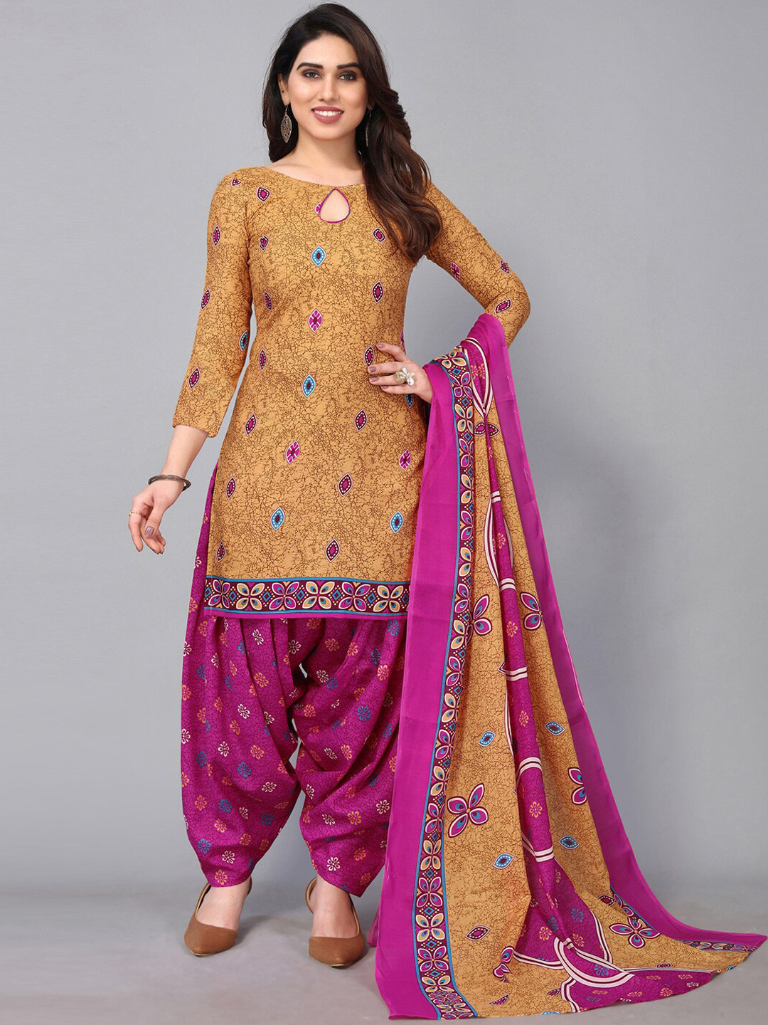 

KALINI Ethnic Motifs Printed Kurta With Patiala & Dupatta, Brown