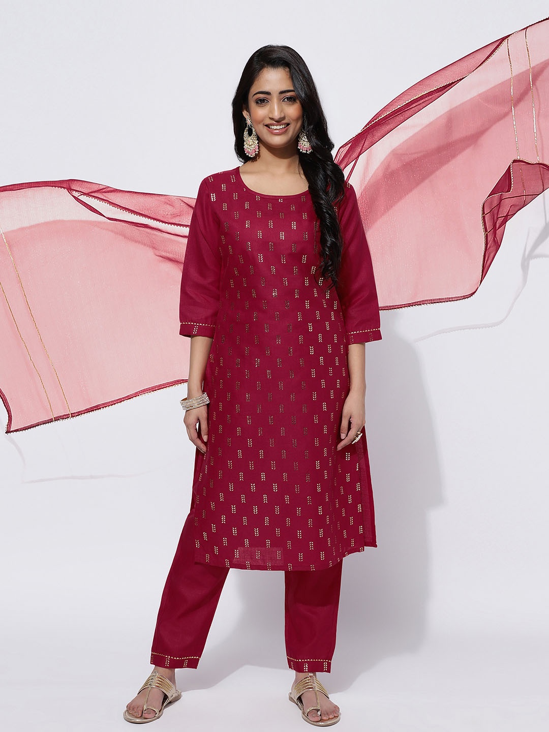 

KALINI Ethnic Motifs Printed Kurta With Trousers & Dupatta, Maroon