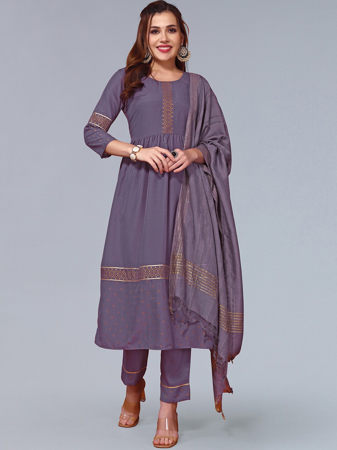 

KALINI Ethnic Motifs Printed Kurta with Trousers & With Dupatta, Purple