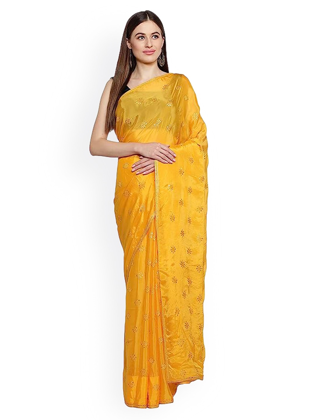 

LTS Label Tripti Saxena Floral Embroidered Pure Silk Saree, Yellow