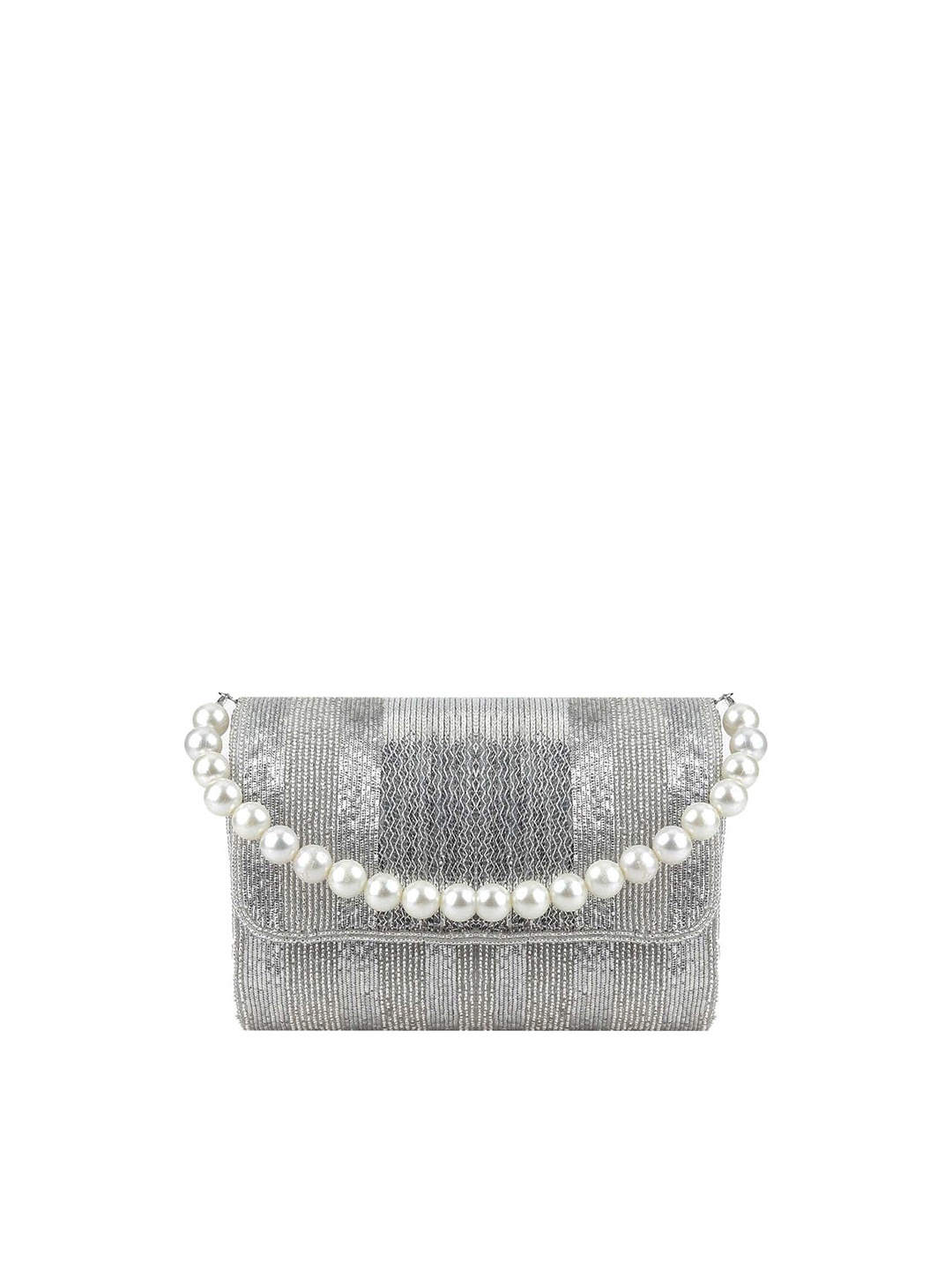ODETTE Embellished Envelope Clutch, Silver