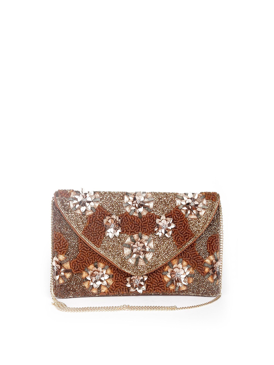 ODETTE Embellished Envelope Clutch, Gold