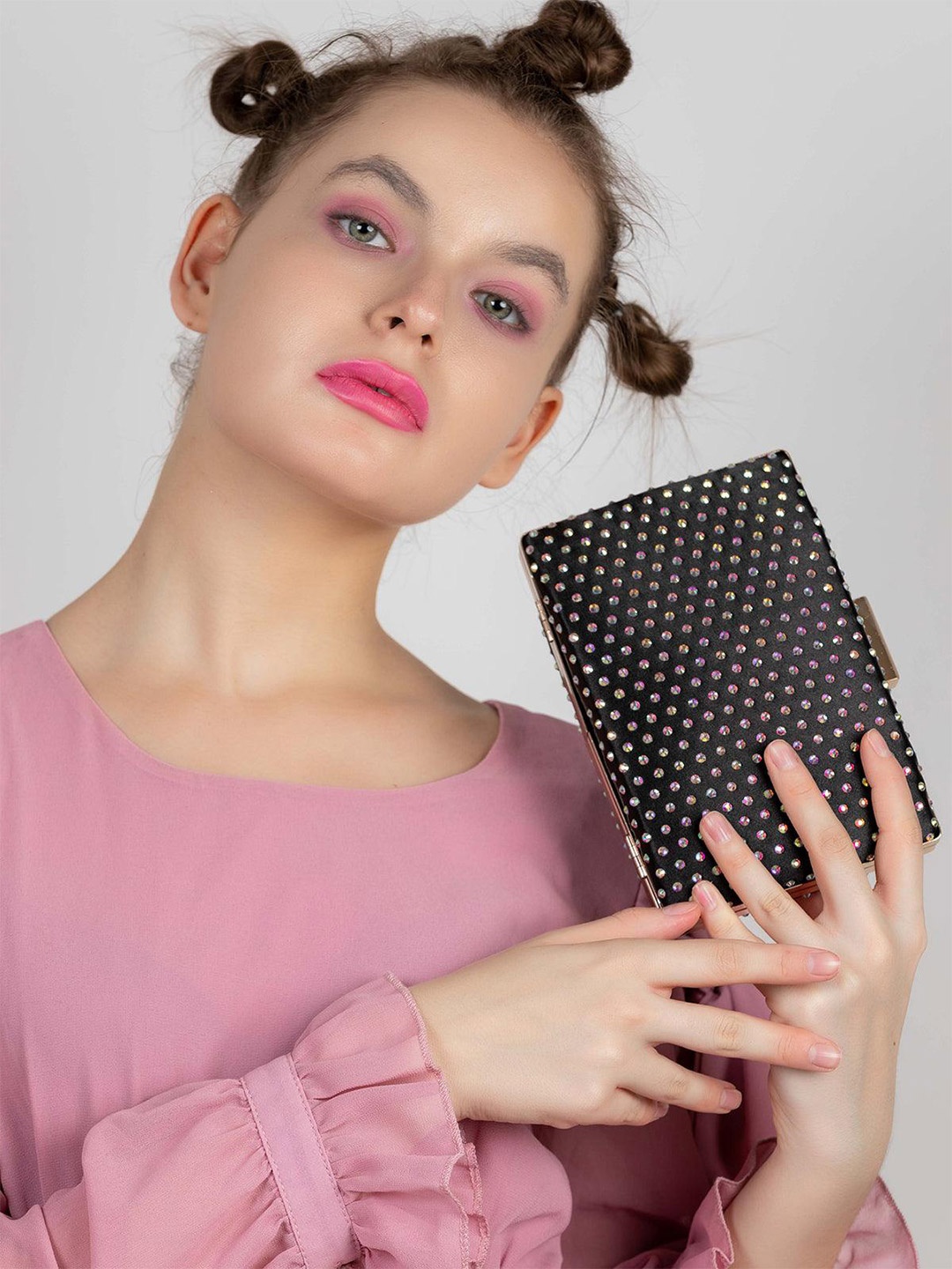 

ODETTE Embellished Box Clutch, Black