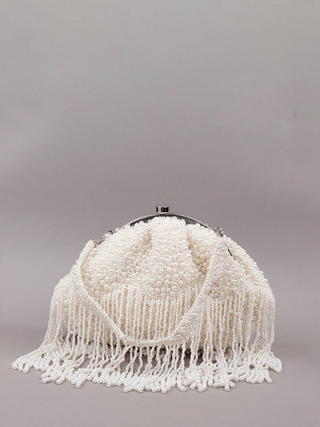 

ODETTE Embellished Half Moon Clutch, White