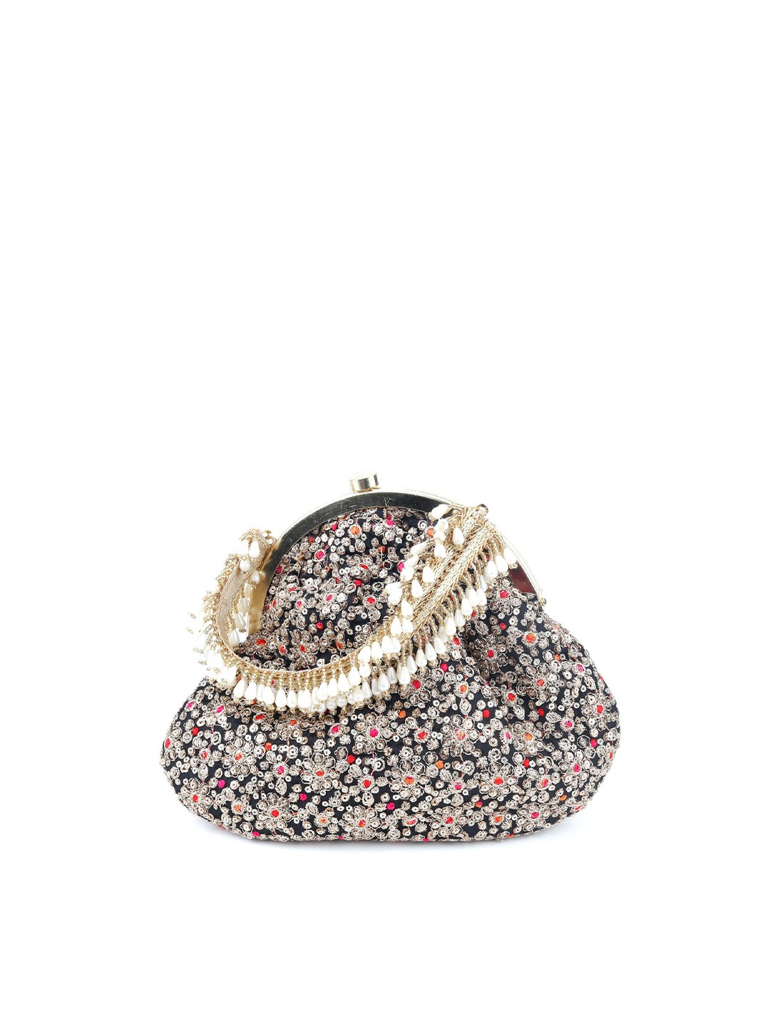 

ODETTE Embellished Half Moon Clutch, Black