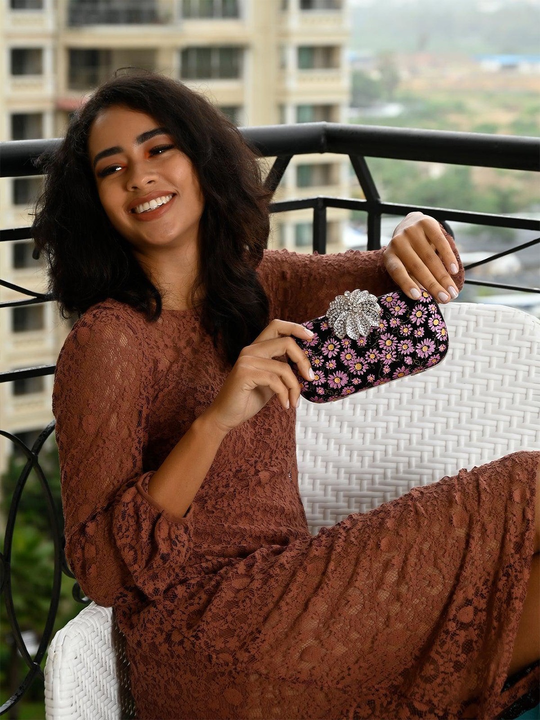 

ODETTE Embellished Box Clutch, Purple