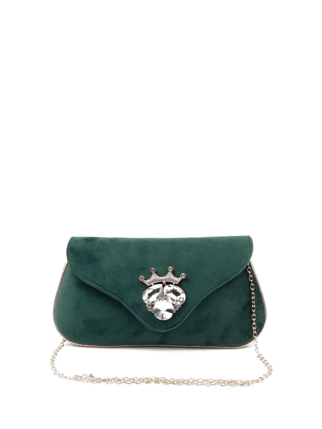 

ODETTE Embellished Envelope Clutch With Sling Strap, Green