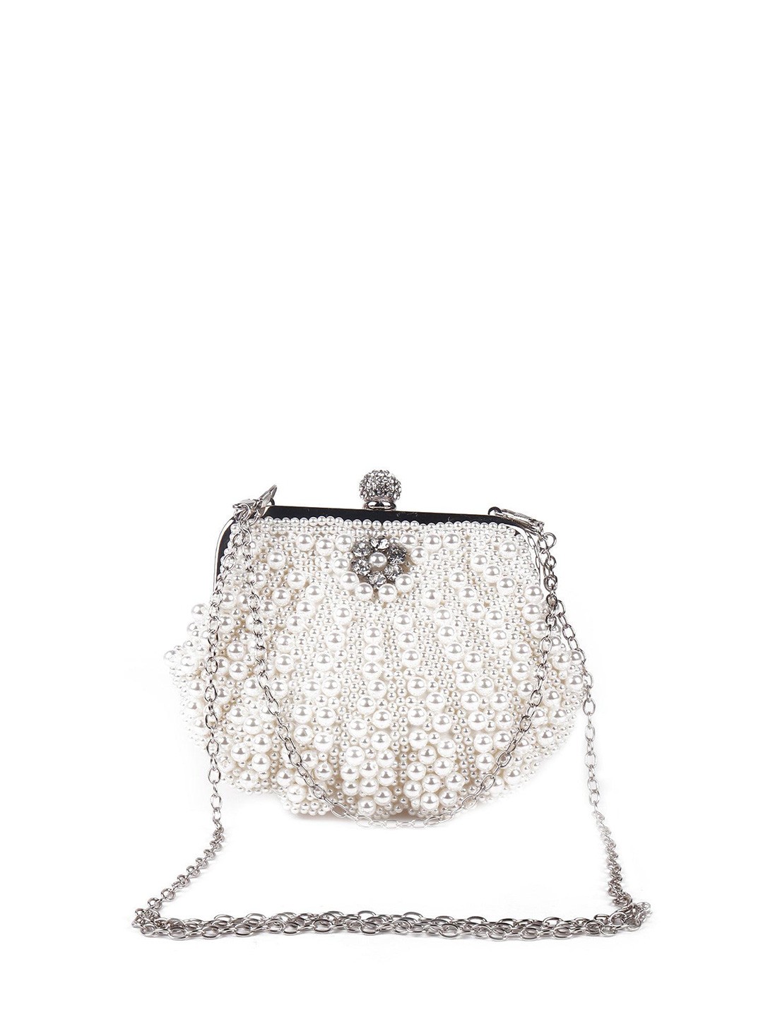 

ODETTE Embellished Half Moon Clutch, White