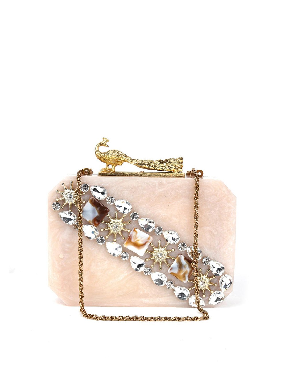 

ODETTE Embellished Box Clutch, White