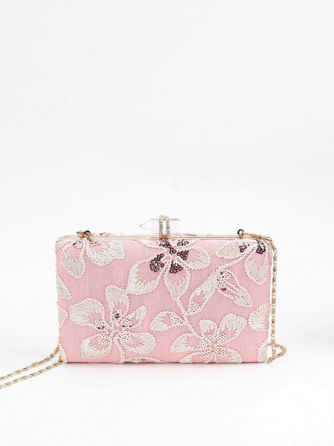 

ODETTE Floral Embroidered Box Clutch, Pink