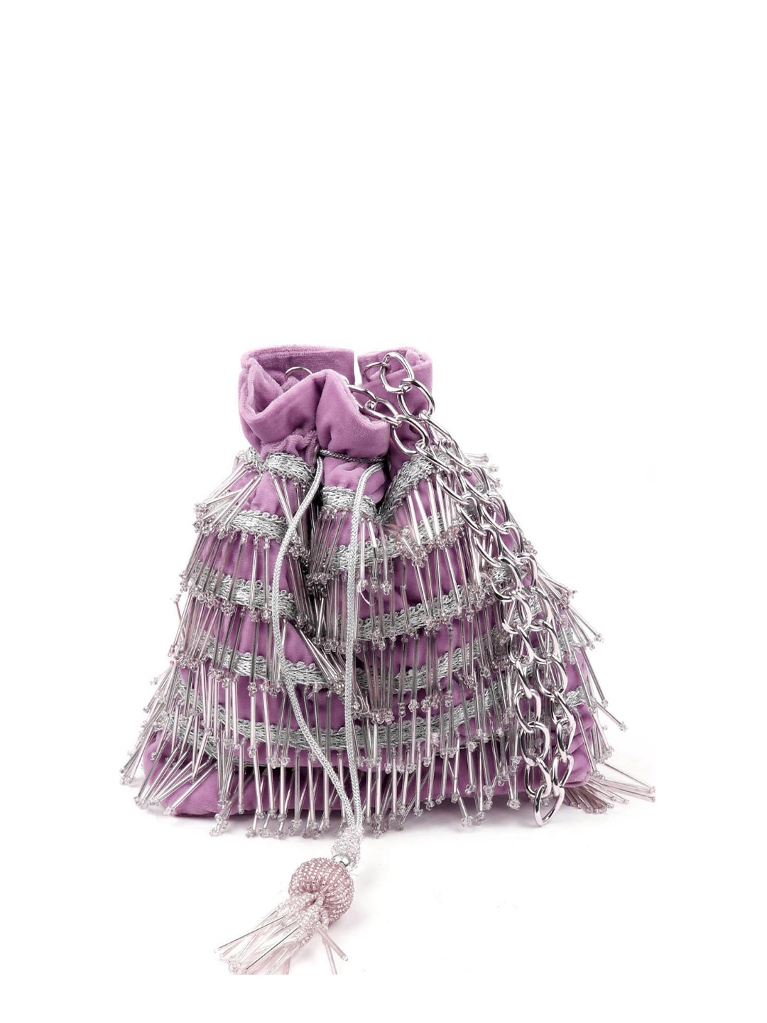 ODETTE Embellished Potli Clutch, Purple