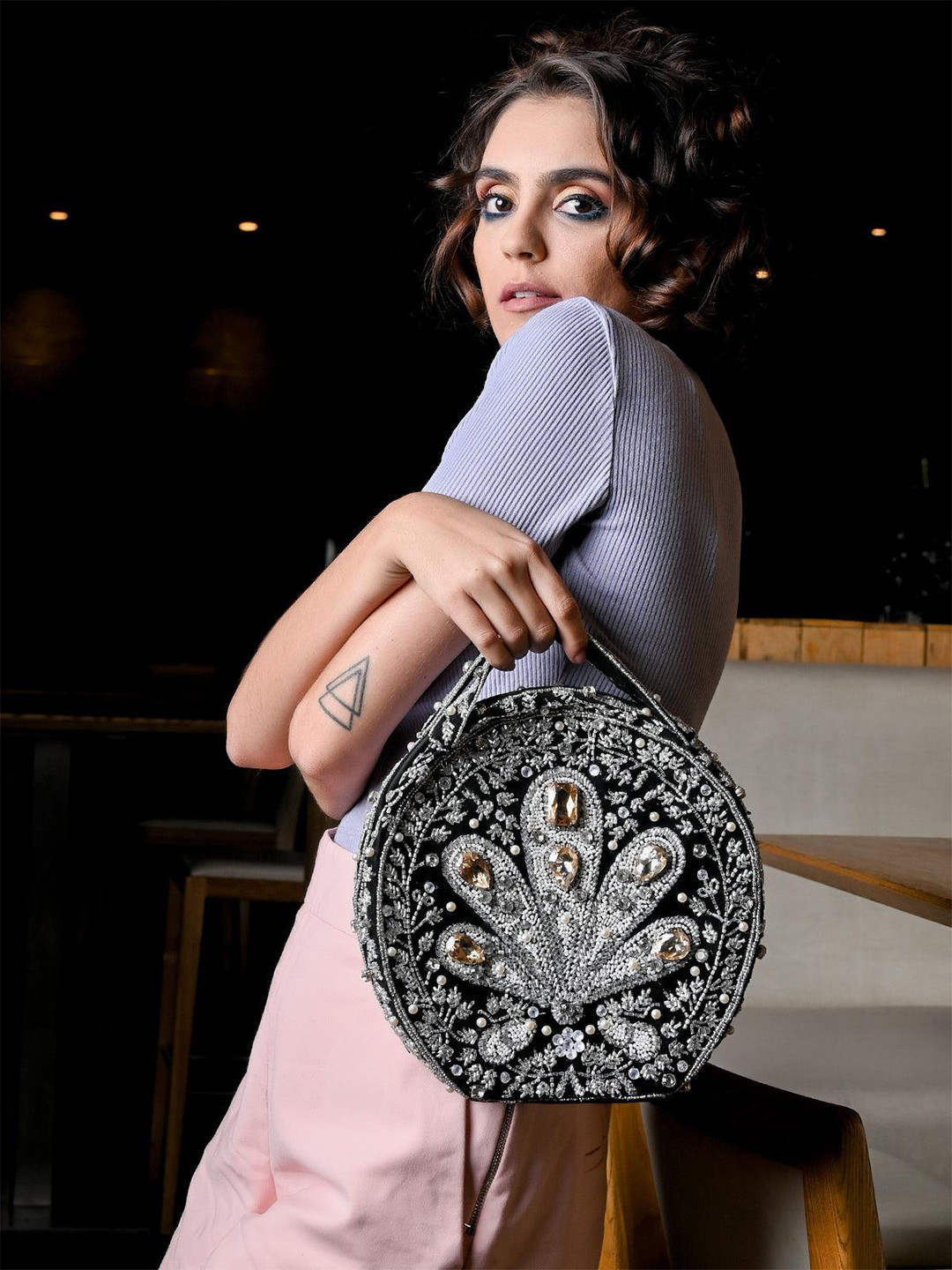 

ODETTE Embellished Beaded Purse Clutch, Black