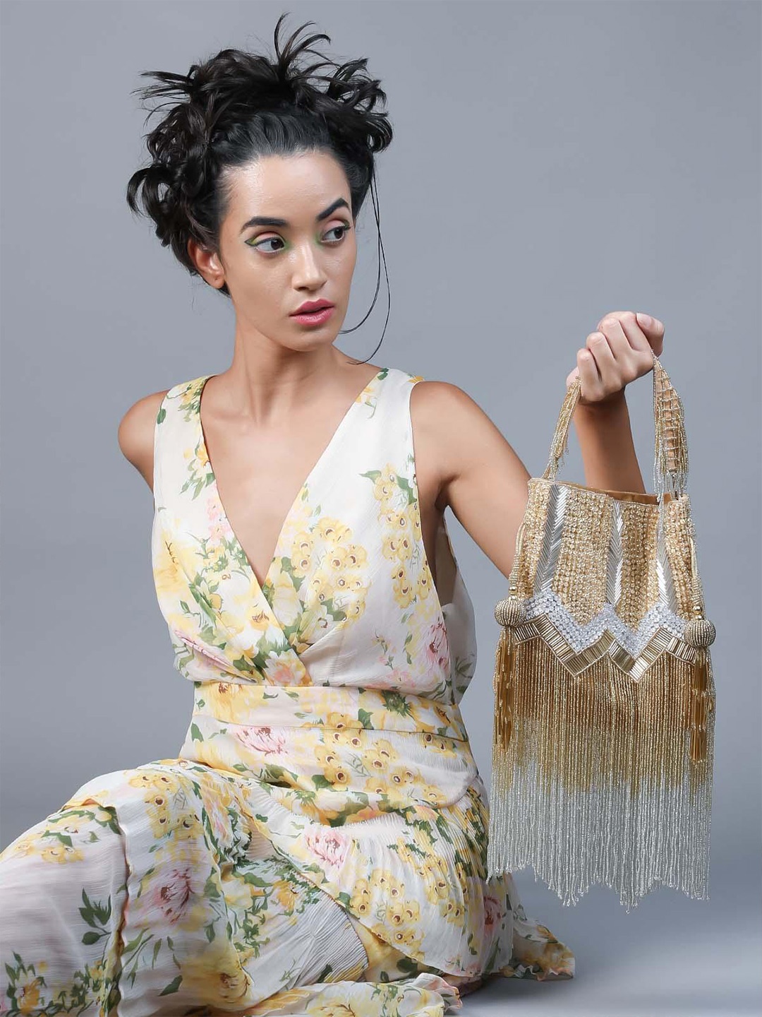 

ODETTE Embellished Potli Clutch, Gold