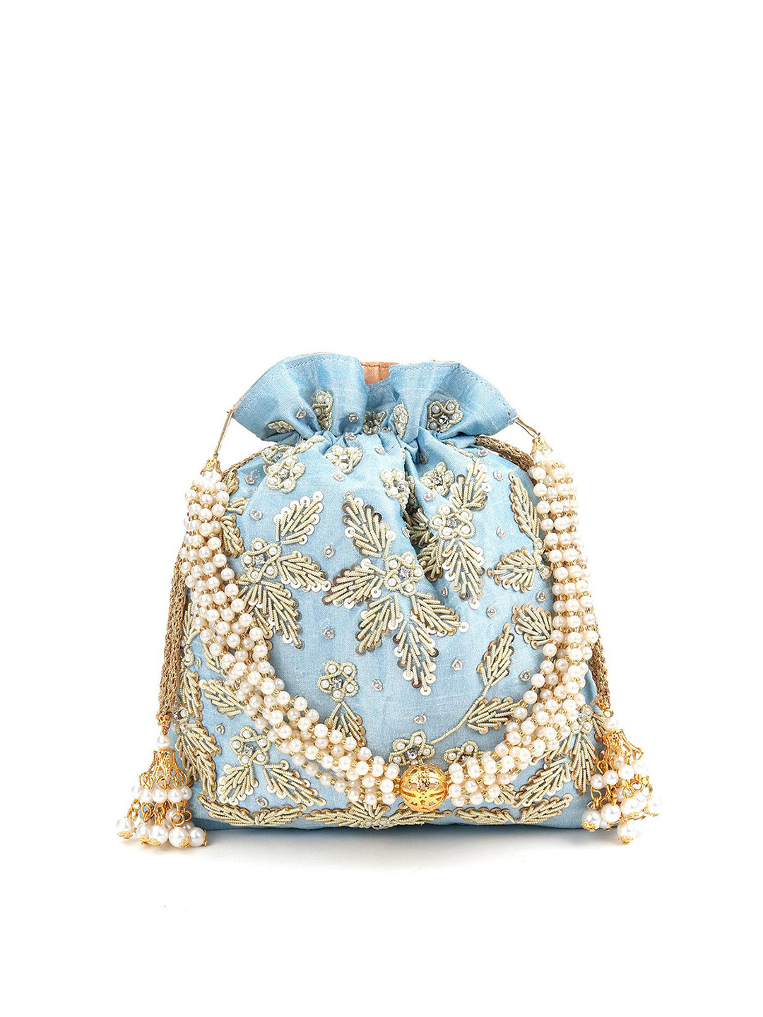 

ODETTE Embellished Potli Clutch, Blue