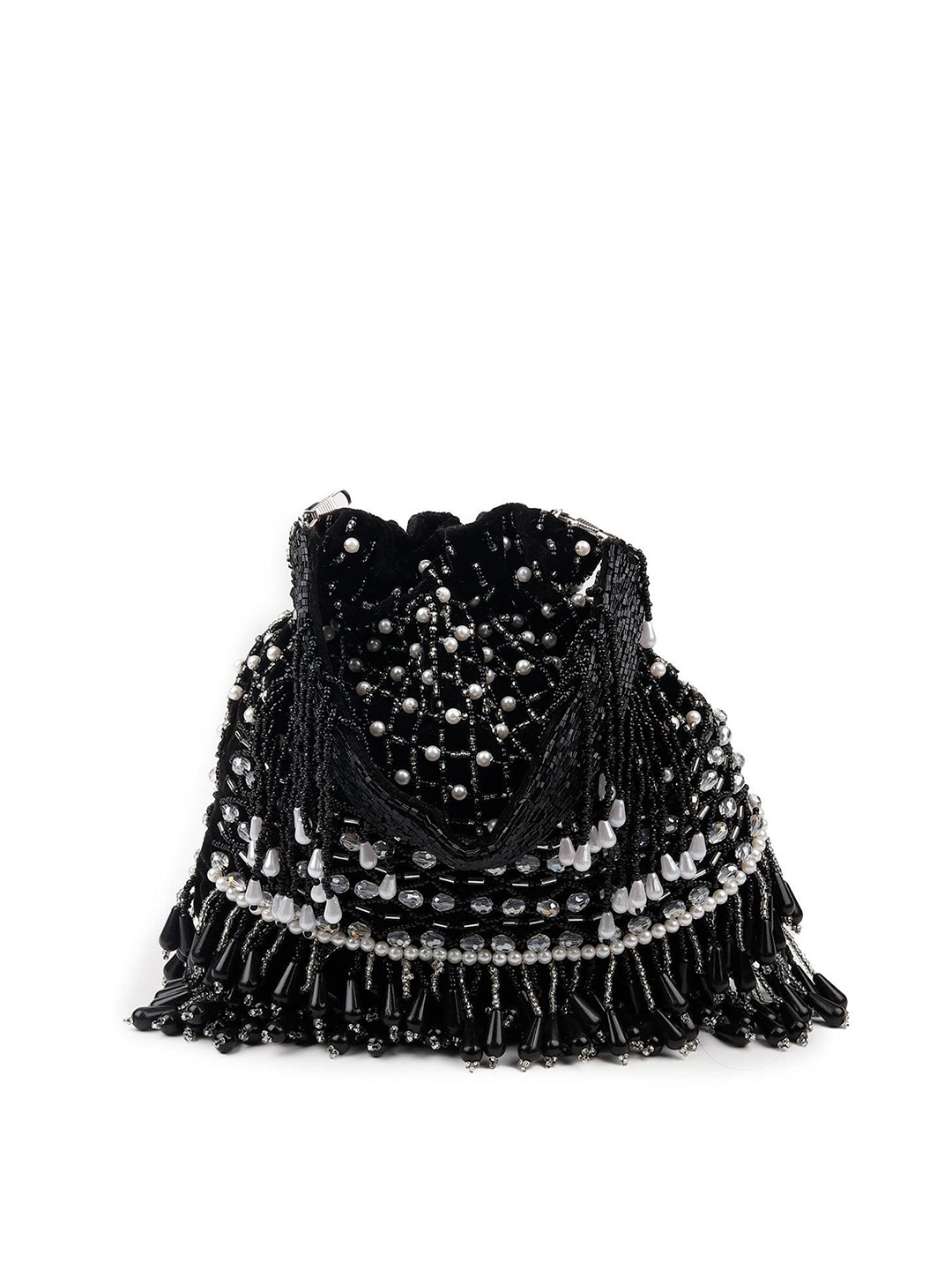 ODETTE Embellished Potli Clutch, Black